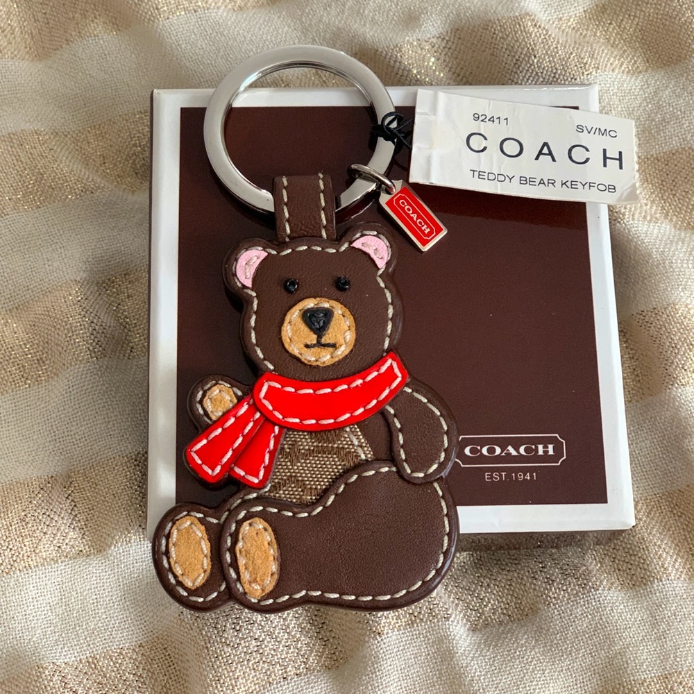 🐻Coach Brown Teddy Bear Leather Key Fob